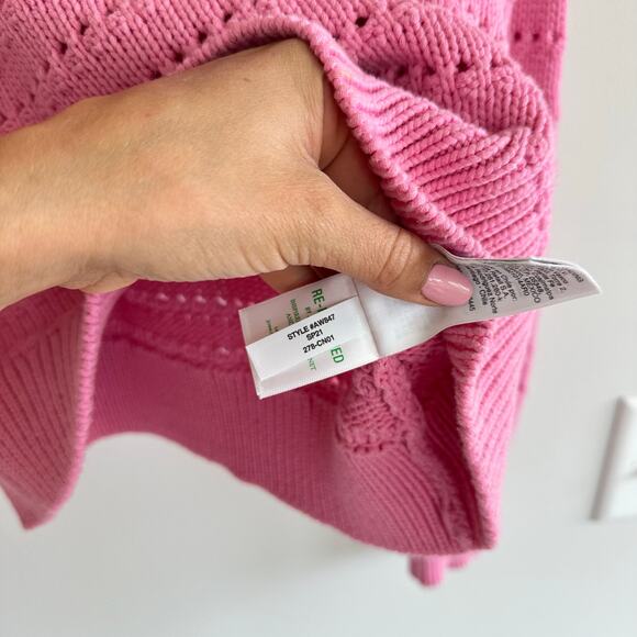 J. Crew Balloon Sleeve Pointelle Crew Neck Cotton Pullover Sweater Pink XS - Picture 7 of 8